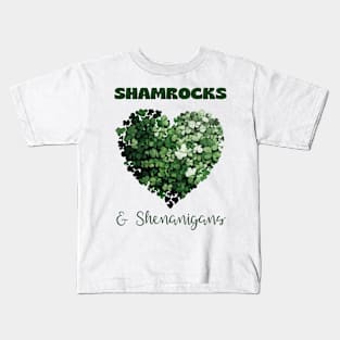 Shamrocks and Shenanigans with clover heart Kids T-Shirt